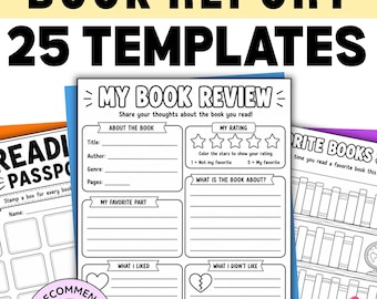 25 Book Report Templates for K-2 | Reading Journal Printable | Book Review Worksheets | Reading Log | Reading Passport | Homeschool PDF