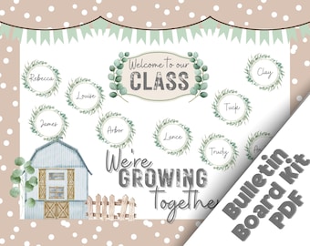 Eucalyptus Farmhouse, Bulletin Board Kits, Printable Bulletin Board Kit, Bulletin Board Decor, Printable Classroom Decorations, PDF Format