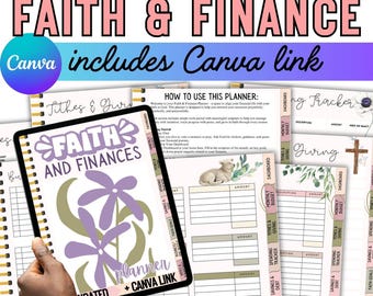 Christian Budget Planner | Faith & Finances, Tithing Tracker (Printable Canva Template)