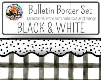 Black and White Modern Classroom Printable Bulletin Board Border Set, 2 Printable Bulletin Border Strips