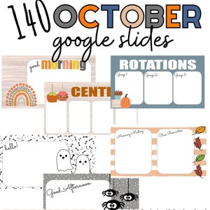 October Google Slides Template + Blanks to Customize, Boho Halloween Google Slides, Google Classroom Resources