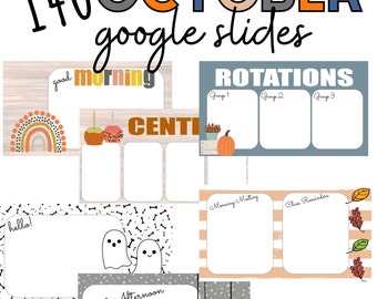 October Google Slides Template + Blanks to Customize, Boho Halloween Google Slides, Google Classroom Resources