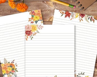 5 Seasonal Writing Papers, Lined Paper, Printable Stationery, Digital Download, Print at Home