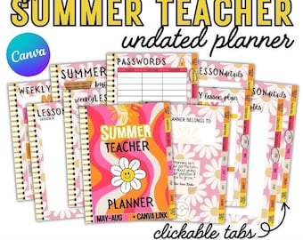 Daisy Summer Teacher Planner (May-August) PDF | Editable Canva Link + Hyperlinked Tabs | Digital & Printable Lesson Planner for Teachers