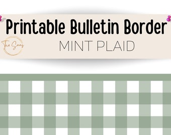 Mint Plaid Spring Summer Theme Bulletin Border, Bulletin Board Border, Printable Classroom Decorations, PDF Format