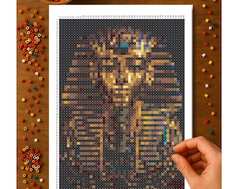King Tut's Mask Super Fuse Bead Pattern – Printed 11x17 Pattern | SUPER Perler Board Size | 49x69 Pegboard Grid | Free Shipping