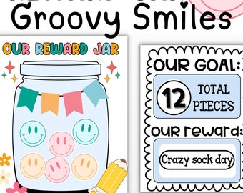 Groovy Smiles Reward Jar, Classroom Rewards, Individual Student Rewards, Incentives for Class, Classroom Bulletin Decor