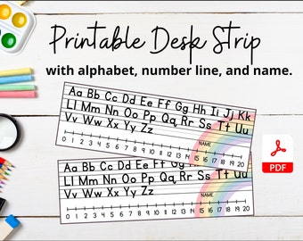 Rainbow Desk Strip with Alphabet, Number Line and Name, Classroom Resources, Elementary, Primary School, Printable Classroom Decorations