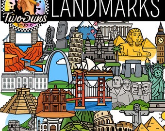 35 Famous Landmarks Clipart | 35 PNG Clipart Images | Wonders of the World + U.S. Landmarks | Classroom Geography Bundle