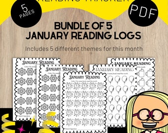 5 Reading Logs, January Reading Trackers, Printable PDF, Printable Logs, Learning Resources, Homeschool Resources, School Printables
