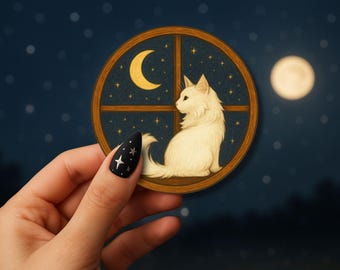 Miro Cat Vinyl Sticker: Moonkeeper Witchy Decor for Laptop, Journal