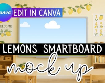 Lemon Classroom Smart Board Mockup: Canva Drag-and-Drop Frame (Digital Download