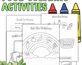 8 Food Coloring Activity Pages, Food Group Sorting, Healthy Eating and Nutrition Activities, Homeschool Resources