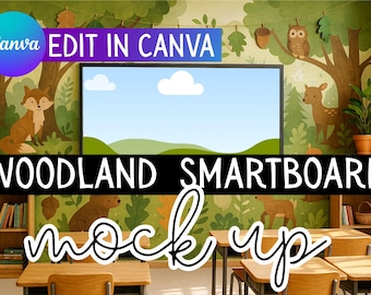 Woodland Smart Board Mockup: Canva Drag-and-Drop Teacher Resource (Digital Download)
