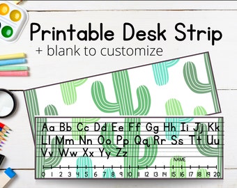 Cactus Desk Strip with Alphabet, Number Line and Name, Classroom Resources, Elementary, Primary School, Printable Classroom Decorations