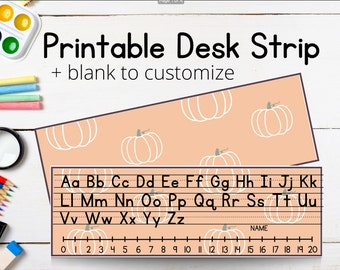 Pumpkin Desk Strip with Alphabet, Number Line and Name, Classroom Resources, Elementary, Primary School, Printable Classroom Decorations
