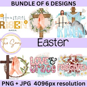 Paquete de 6 diseños de Pascua, ilustraciones de diseño cristiano, gráficos PNG, diseños digitales, diseños de sublimación, sublimación, arte digital