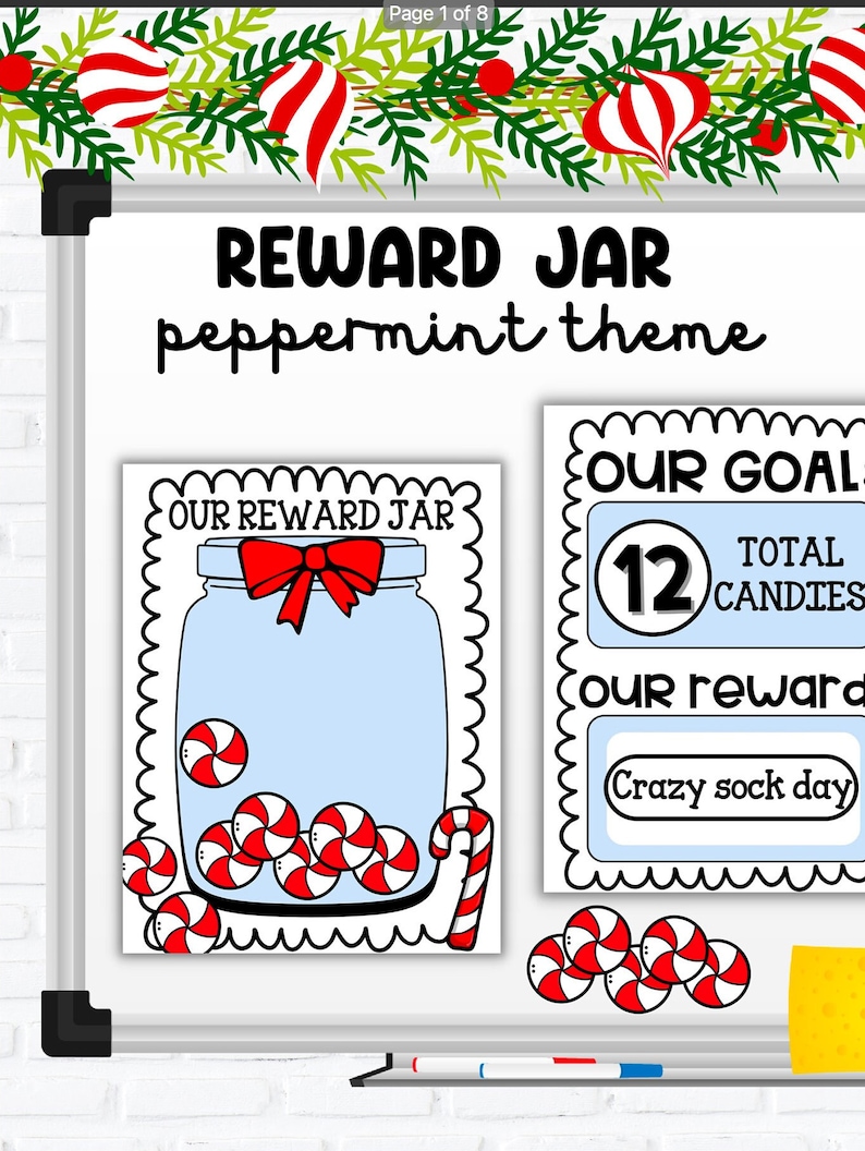 Christmas Peppermint Reward Jar: Classroom Incentive (digital Download ...