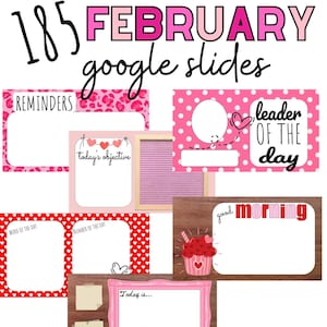 February Google Slides Template + Blanks to Customize, Boho Valentine's Day Google Slides, Google Classroom Resources