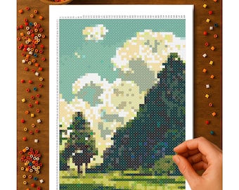 Mountains Super Fuse Bead Pattern – Printed 11x17 Fuse Bead Pattern | SUPER Perler Board Pattern | 49x69 Pegboard Grid | Free Shipping