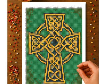 Celtic Cross Super Fuse Bead Pattern – Printed 11x17 Pattern | SUPER Perler Board Size | 49x69 Pegboard Grid | Free Shipping