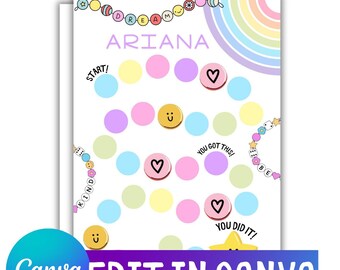 Friendship Bead Themed Editable Reward Chart, Printable Motivation for Kids | Customizable in Canva | Kids Behavior Tracker | Canva Download