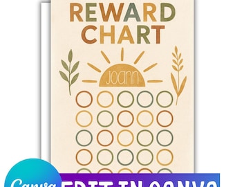 Nature Inspired Editable Reward Chart, Printable Motivation for Kids | Customizable in Canva | Kids Behavior Tracker | Canva Download