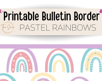 Pastel Rainbows Bulletin Border, Printable Bulletin Board Border | Digital Classroom Decor | 8.5x11” PDF | Teacher Bulletin Trim
