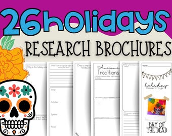 Bundle of 26 Holidays Brochure-Style Research Projects for Grades 6th-12th, Education and Research Projects