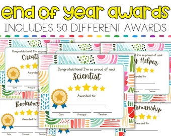 50 End of School Awards for Students, Middle School or Elementary School, Teaching Resources, 50 Award Certificates for Students
