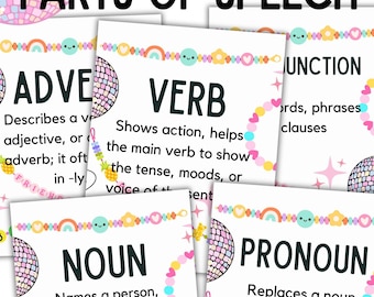 Parts of Speech Posters: Disco Friendship Bracelet Classroom Decor (Printable PDF Download