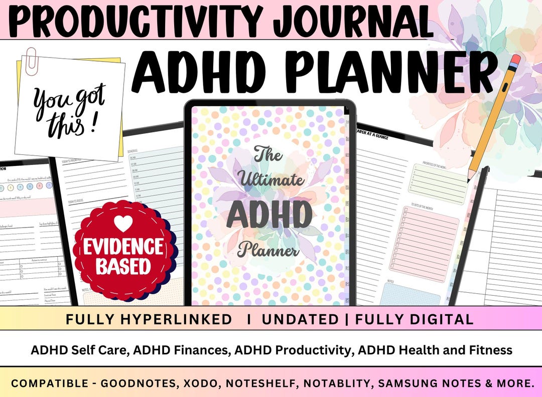 Pastel ADHD Digital UNDATED Planner | Hyperlinked iPad Planner | All-in ...