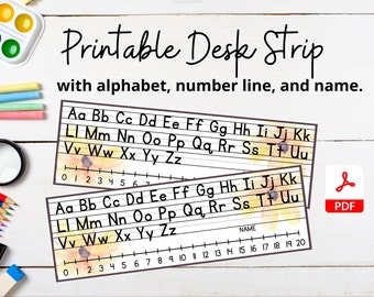 Flower Desk Strip with Alphabet, Number Line and Name, Classroom Resources, Elementary, Primary School, Printable Classroom Decorations