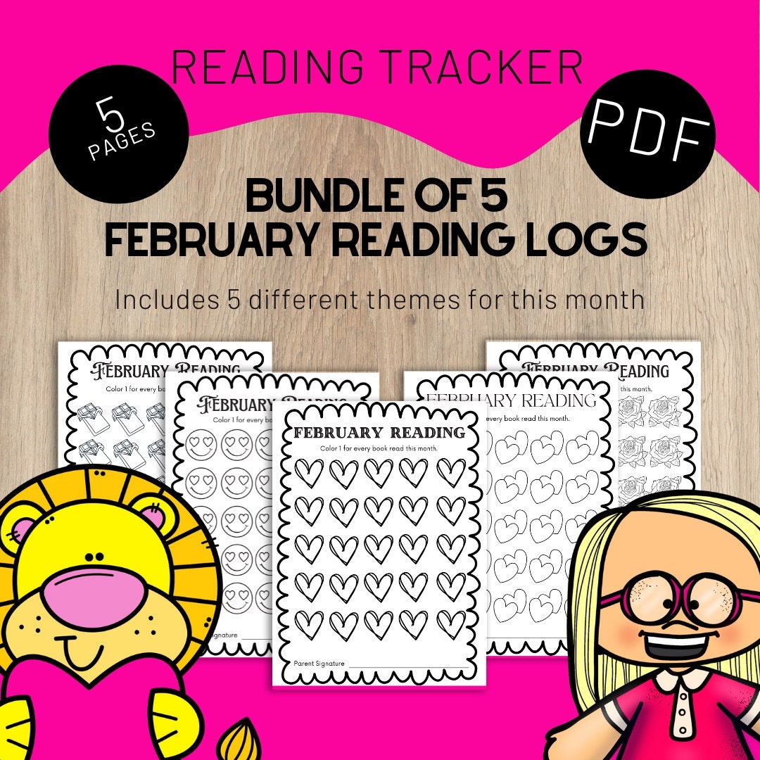 5 Reading Logs, February Reading Trackers, Printable PDF, Printable ...