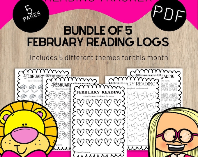 Featured listing image: February Reading Logs: Color-In Trackers, Homeschool Printable (PDF)