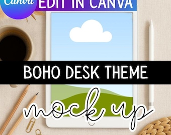 Boho Desk Theme Tablet iPad Mockup: Canva Drag-and-Drop Mock (Digital Download)