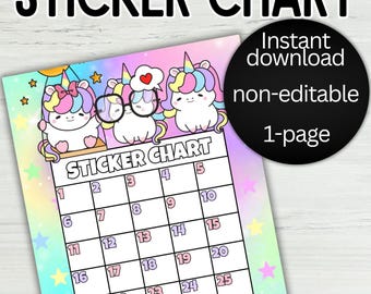 Unicorn Themed Sticker Chart, Reward Charts for Kids, SEL Learning & Motivation for Kids
