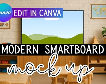 Modern Classroom Smart Board Mockup | Digital Whiteboard Display for Teachers, Educational Resources, Worksheets & Classroom Decor