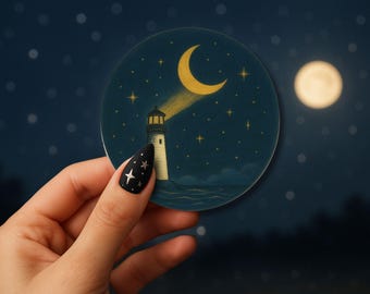 Moonlit Lighthouse Kiss-Cut Stickers | Night Sky Aesthetic | Perfect for Water Bottles, Laptops, Gift Decor, and More