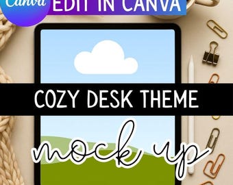 Cozy Desk Themed Tablet iPad Mockup: Canva Drag-and-Drop Mock (Digital Download)