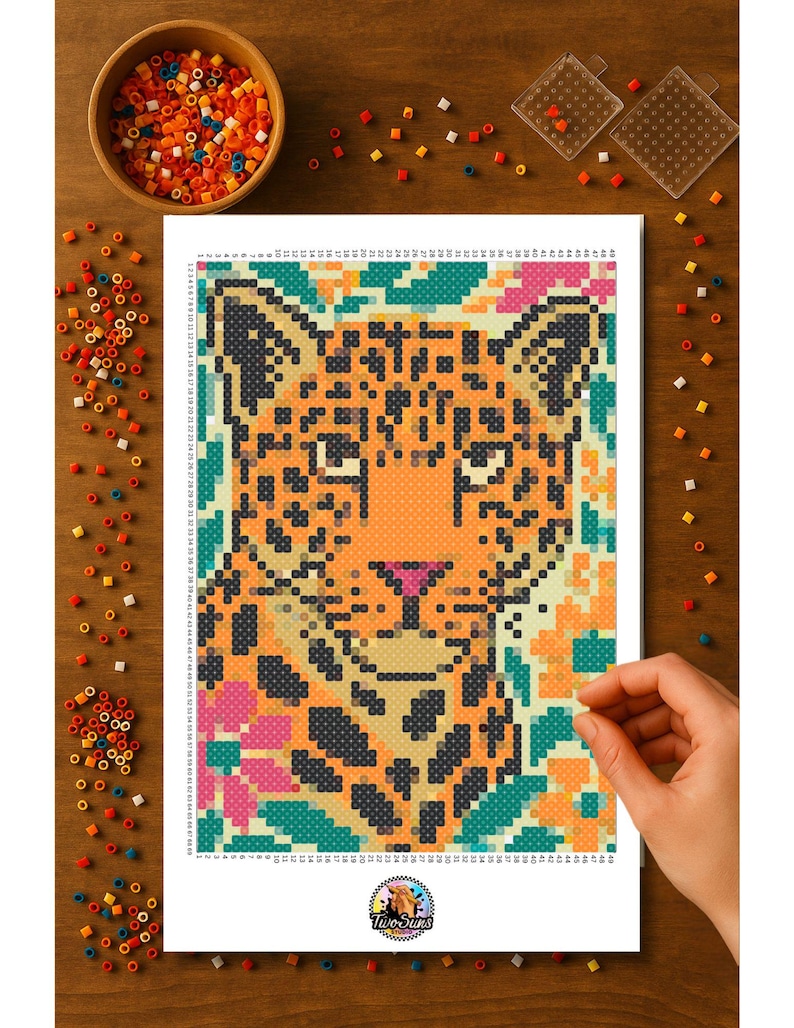 floral-leopard-fuse-bead-pattern-super-perler-pegboard-grid-printed