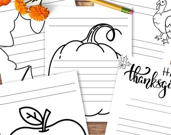 5 Thanksgiving Writing Papers, Lined Paper, Printable Stationery, Primary Writing