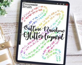 Outline Rainbow Glitter Leopard Brush, Procreate Brush, Procreate Accessories, iPad Art, Graphic Design, Digital Art, Graphic Arts