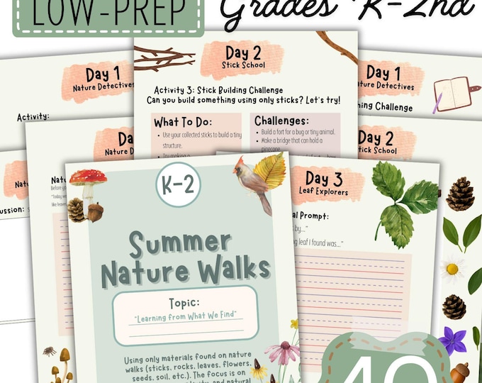 Featured listing image: 3-Day Nature Walk Lesson Plan for Kids | Outdoor Learning Activities | K–2 Homeschool Science | Forest School Printable Pack