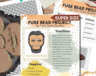 Abe Lincoln Fuse Bead Pattern | Template to Use with Perler Beads | Patriotic Pixel Art Activity | 49x69 Super Size USA Craft
