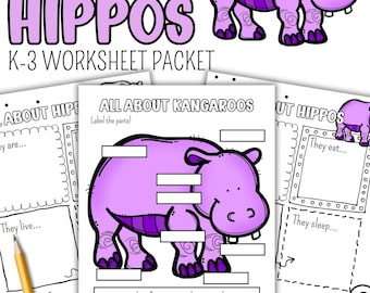 All About Hippos | Animal Research Worksheets & Labeling | Life Science for K–3