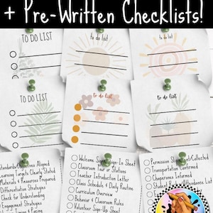 May include: Printable sticky note templates with pre-written checklists. The image shows several sticky notes with "To Do List" headings and checklist items. Some notes have sun and floral designs. The bottom right corner features a logo with the text "Two Suns Studio."