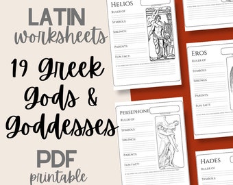 19 Greek Gods & Goddesses Worksheet, Latin Curriculum, Homeschool Worksheets