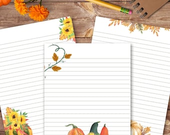 5 Seasonal Writing Papers, Lined Paper, Printable Stationery, Digital Download, Print at Home