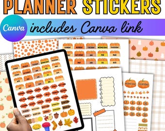 Fall Pumpkin Digital Planner Stickers: Cozy Autumn Theme (PDF & Canva)
